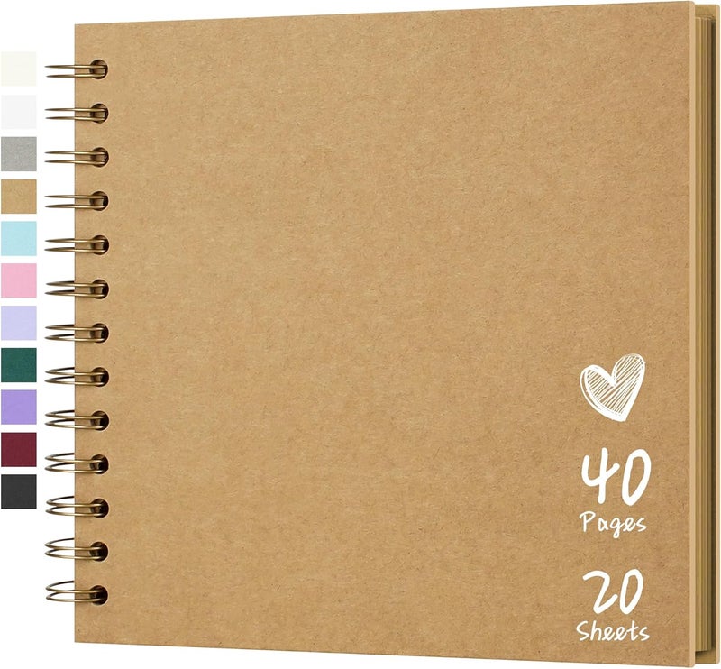Hiwhy Scrapbook 7x7 Inch DIY Scrapbook Album Hardcover Kraft Paper Scrap Book Photo Albums 40 Pages Perfect for 4x6 / 5x7 Photos Memory Book for Family, Wedding - Image 1